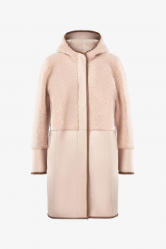 Reversible Shearling coat with hood,Pesca,length 90cm