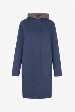Cashmere Loro Piana coat with hood,Blu,length 92cm