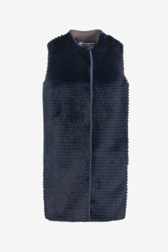 Gilet Cashmere,Blu,Visone filettato,lunghezza 80cm