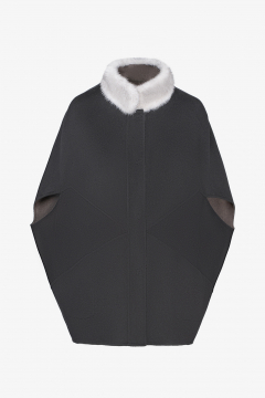 Cashmere cape,Mink Black Cross,Nero,length 70cm