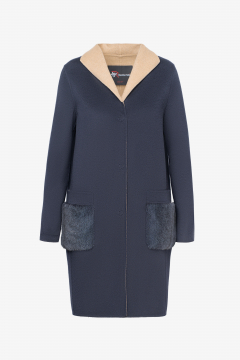 Cashmere Loro Piana coat,mink,Blu,length 90cm