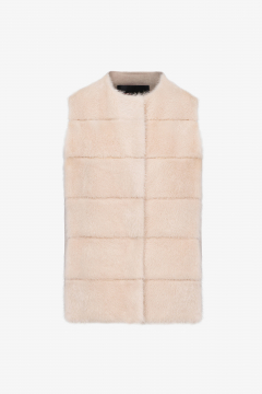 Cashmere Loro Piana vest,Beige,edges mink,length 65cm