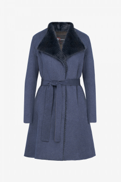 Cappotto in Cashmere,Visone,Blu,lunghezza 91cm