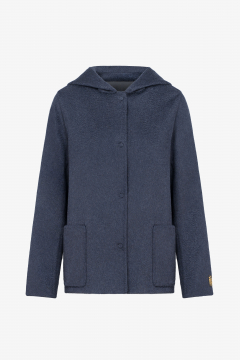Cashmere jacket with hood,Blu,length 67cm