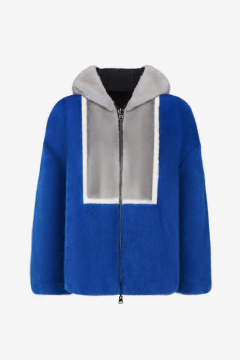 Mink fur jacket,Blu Elettrico color,length 65cm