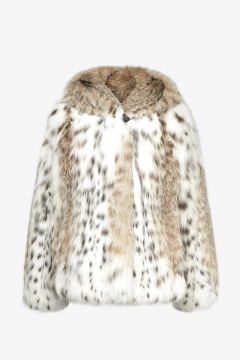 Lynx fur jacket with hood,Natural color,length 65cm
