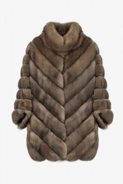 Cape in Sable fur,Tortora,Oversize fit,length 80cm