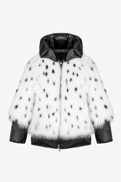 Fox fur down jacket,reversible,White/Black,length 70cm