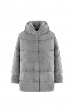 Mink jacket, hood, Zaffiro, length 62cm
