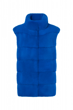Mink fur Vest, Blu Elettrico color, length 77cm