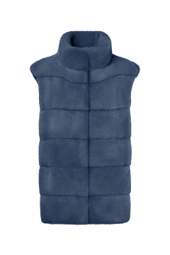Gilet in pelliccia di Visone, Blu Night, lunghezza 77cm