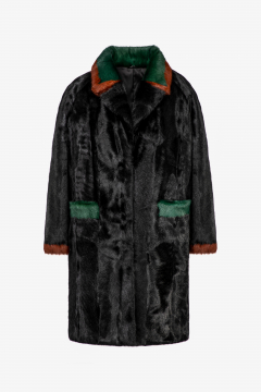 Kid Skin coat, Black color, length 95cm 