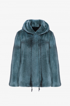 Mink jacket, hood, Nord Sea color,65cm