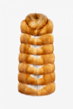 Red Fox fur vest, Natural color, length 88 cm