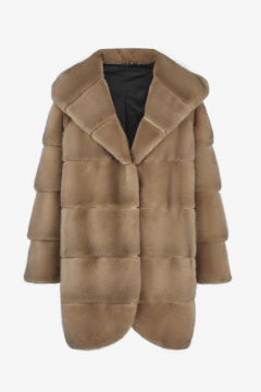 Mink coat,Pastello,hood,length 88 cm 