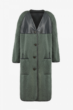 Reversible coat Mohair fabric, Green, length 113cm