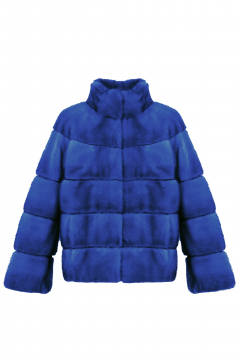 Mink fur jacket, Blu Elettrico color, length 60 cm