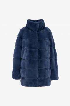Reversible Mink Jacket, Blu Night, Oversize, 75cm length