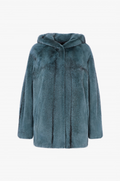 Mink jacket, with hood, Nord Sea color,70cm