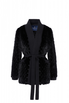 Mink fur Jacket,wool edges,Black,length 75cm