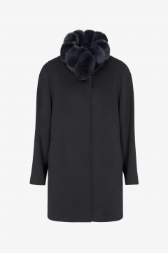 Cashmere Baby Wool coat,Chinchilla,Black,length 83cm