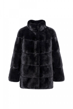 Mink fur jacket, Black color, length 70 cm