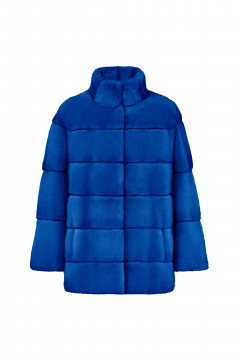 Real Mink fur jacket,Blu Elettrico color,length 70cm