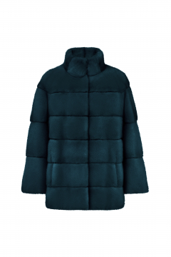 Real Mink fur jacket,Petrolio color,length 70cm