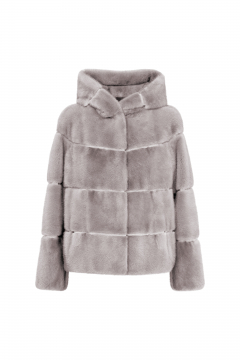 Mink fur jacket with hood,Brise Silver,length 60cm
