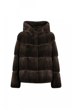 Mink fur jacket with hood,Demi Buff,length 60cm
