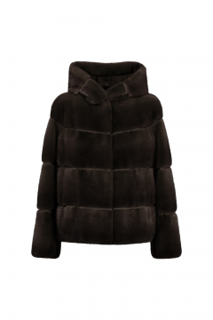 Mink fur jacket with hood,Mogano,length 60cm