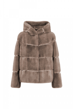 Mink fur jacket with hood,Pastello,length 60cm