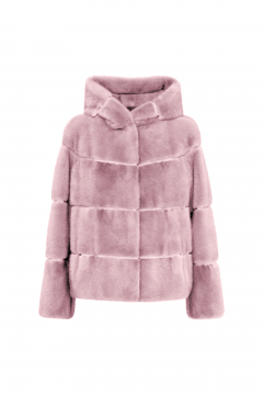 Mink fur jacket with hood,Rosa Antico,length 60cm