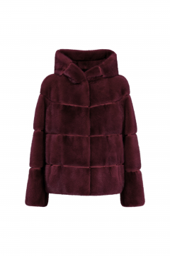 Mink fur jacket with hood,Rosso,length 60cm