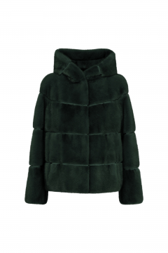 Mink fur jacket with hood,Verde,length 60cm