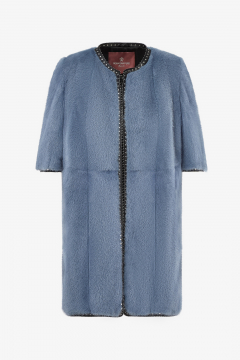 Cappotto di Visone maniche corte, Azzurro, lunghezza 80cm