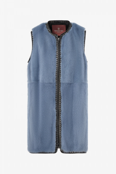 Mink fur vest, Azzurro, length 80cm