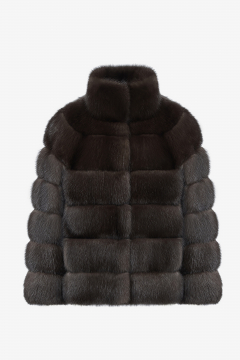 Sable fur jacket in Dark Brown color, length 60 cm