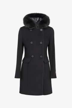 Cashmere Loro Piana coat,Nero,hood Fox,length 86cm