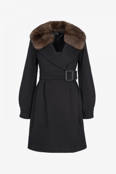 Cashmere blend Baby Wool fabric coat,Blu,length 90cm