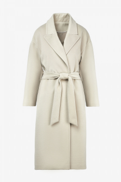 Wool coat,rever collar,belt,Sabbia,length 120cm