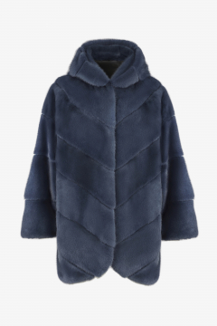 Mink coat,Blu Night,hood,length 80 cm