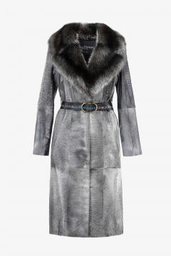 Swakara Broadtail coat with belt,Gray,length 110cm