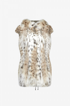 Lynx fur vest,hood,Natural,reversible,length 83 cm
