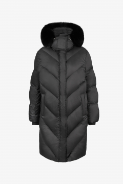 Hooded down jacket,water-repellent,Nero,length 90cm
