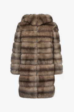 Parka Sable fur with hood,Tortora Grey,length 98cm
