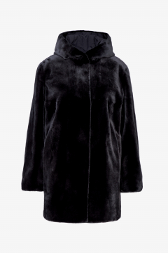 Cappotto Visone reversibile,Cappuccio,Black,80cm