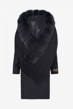 Cashmere Coat, Sable, Blu, length 100cm