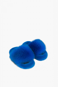 Slipper in real fox/mink fur, Blu Elettrico color