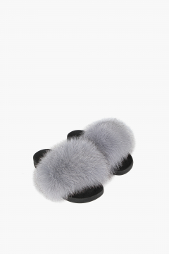 Slipper in real fox fur, Grigio color